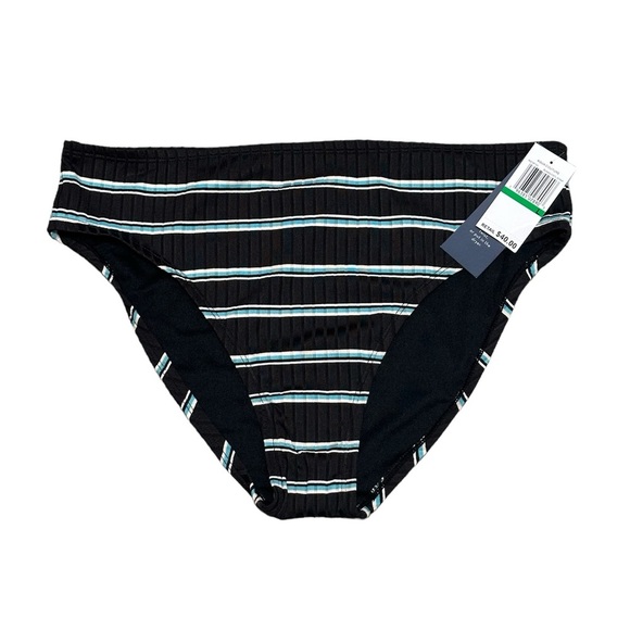 Aqua Couture Large Swim Bikini Bottom Hipster Stripe Black Blue Swimwear NWT - Picture 3 of 9